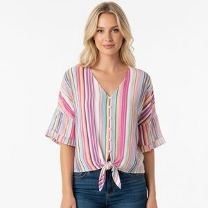 Main strip large striped multicolor tie front top